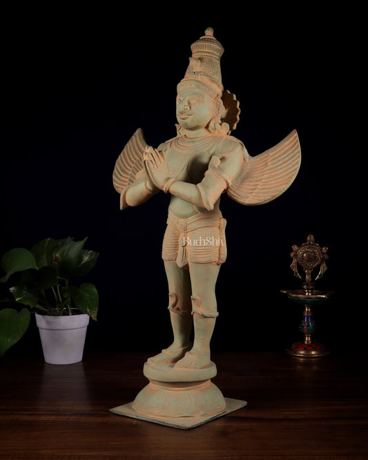 Brass Standing Garuda Dev Statue - 22 Inch Green sand patina - Budhshiv.com