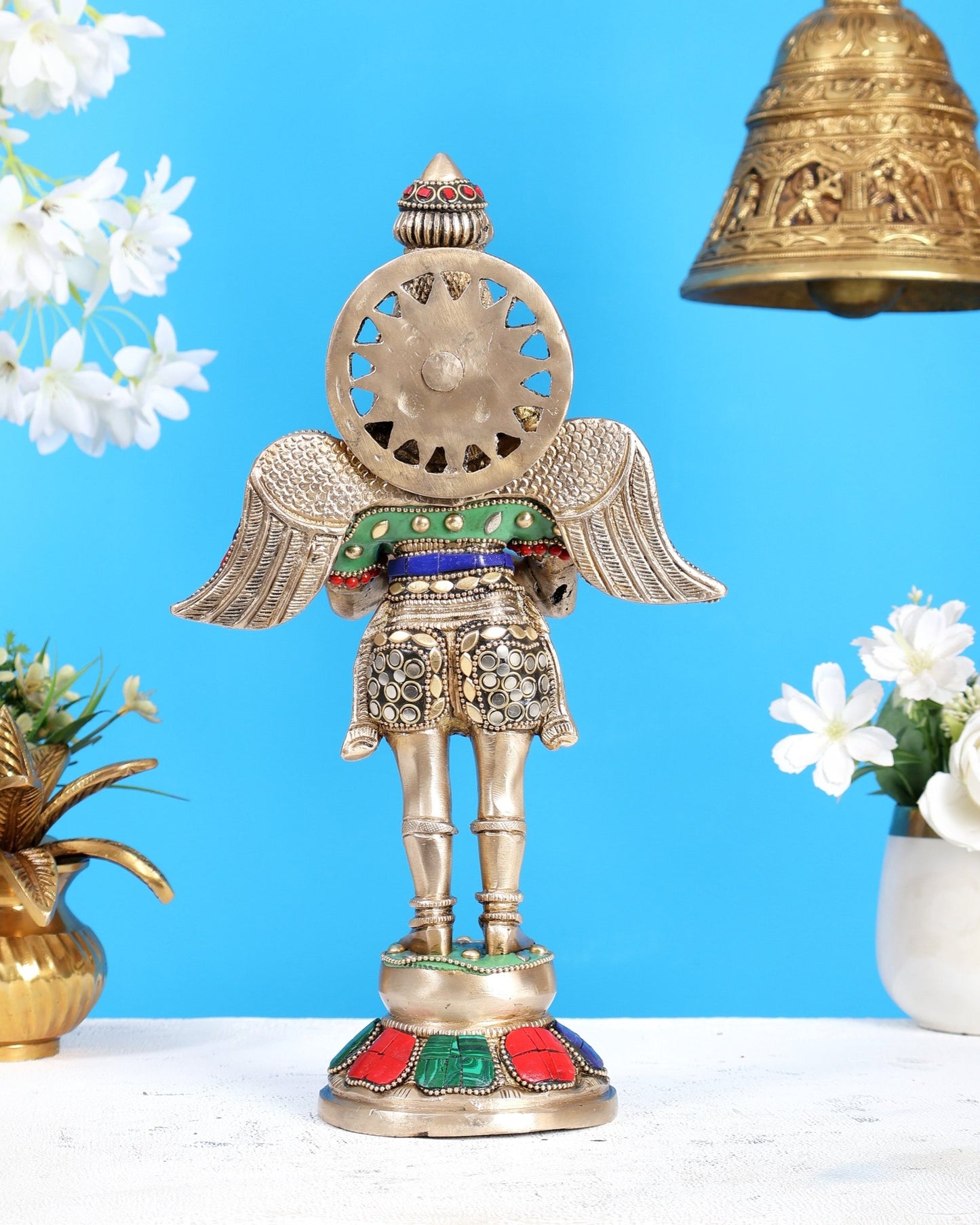 Brass Standing Garuda Idol 12 inch with meenakari - Budhshiv.com