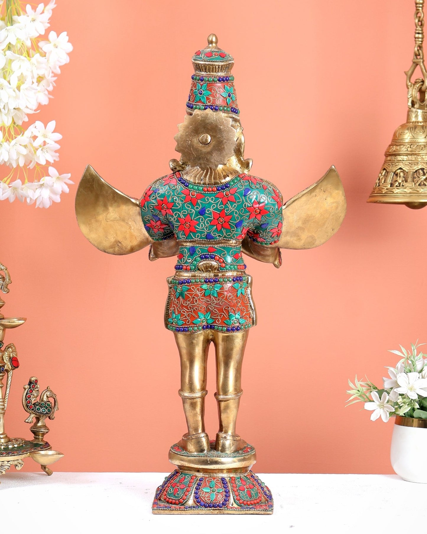 Brass standing Garuda Statue with Meenakari , 22" Tall - Budhshiv.com