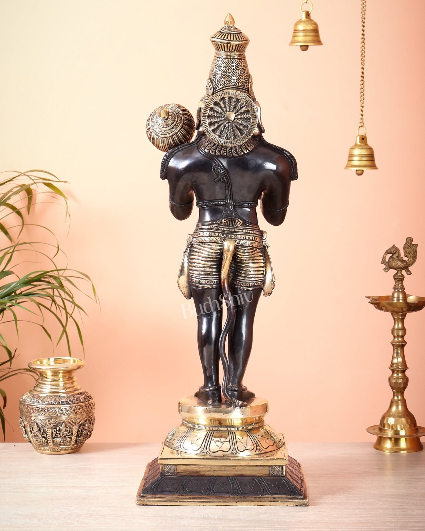 Brass Standing Hanuman Statue Blessing Mudra Black Edition | 23 Inch Idol - Budhshiv.com