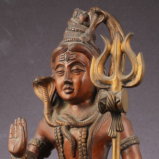 Brass Standing Lord Shiva Statue - Rustic finish - 18" - Budhshiv.com