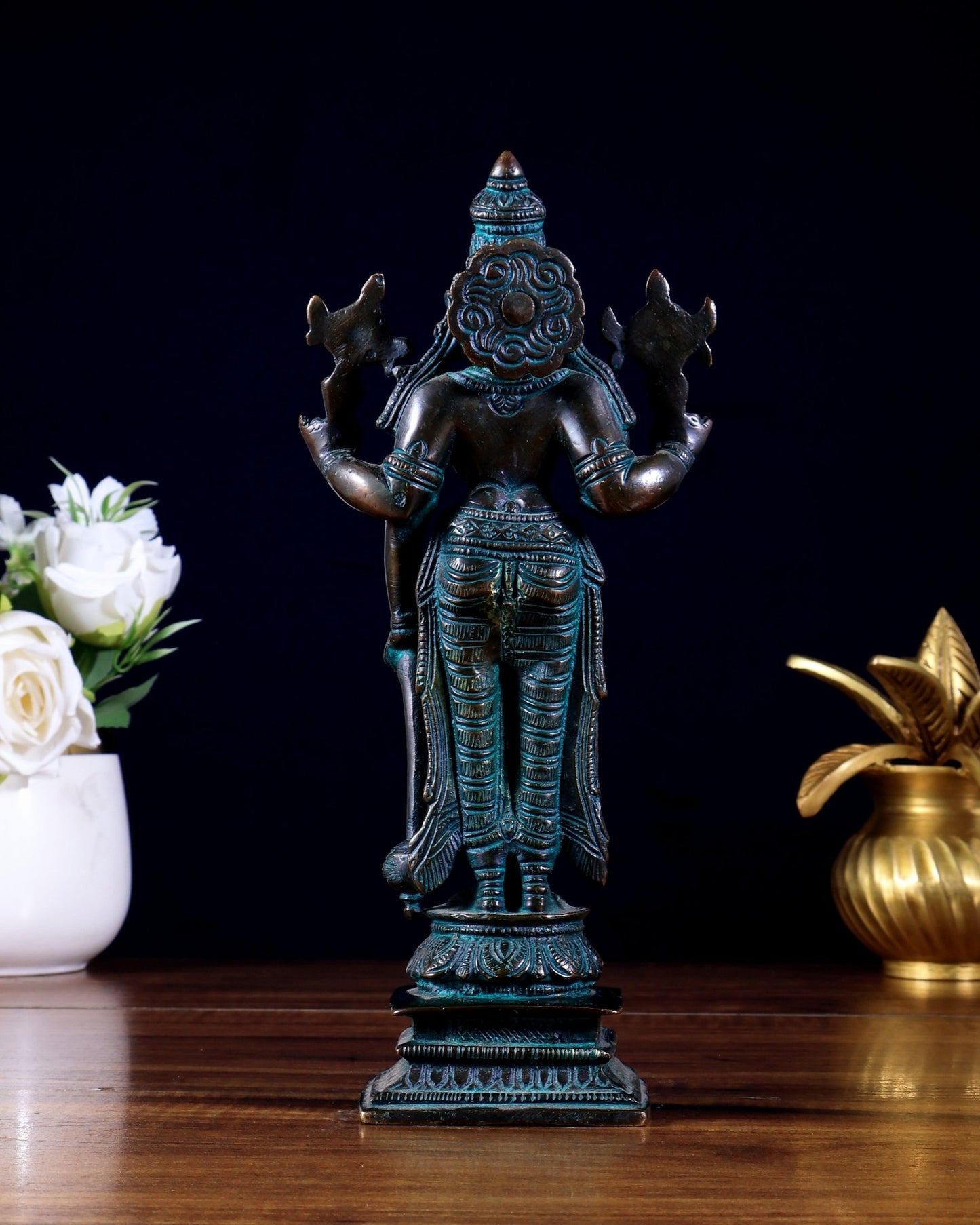 Brass Standing Lord Vishnu – Antique Bronze Finish 8 inch - Budhshiv.com
