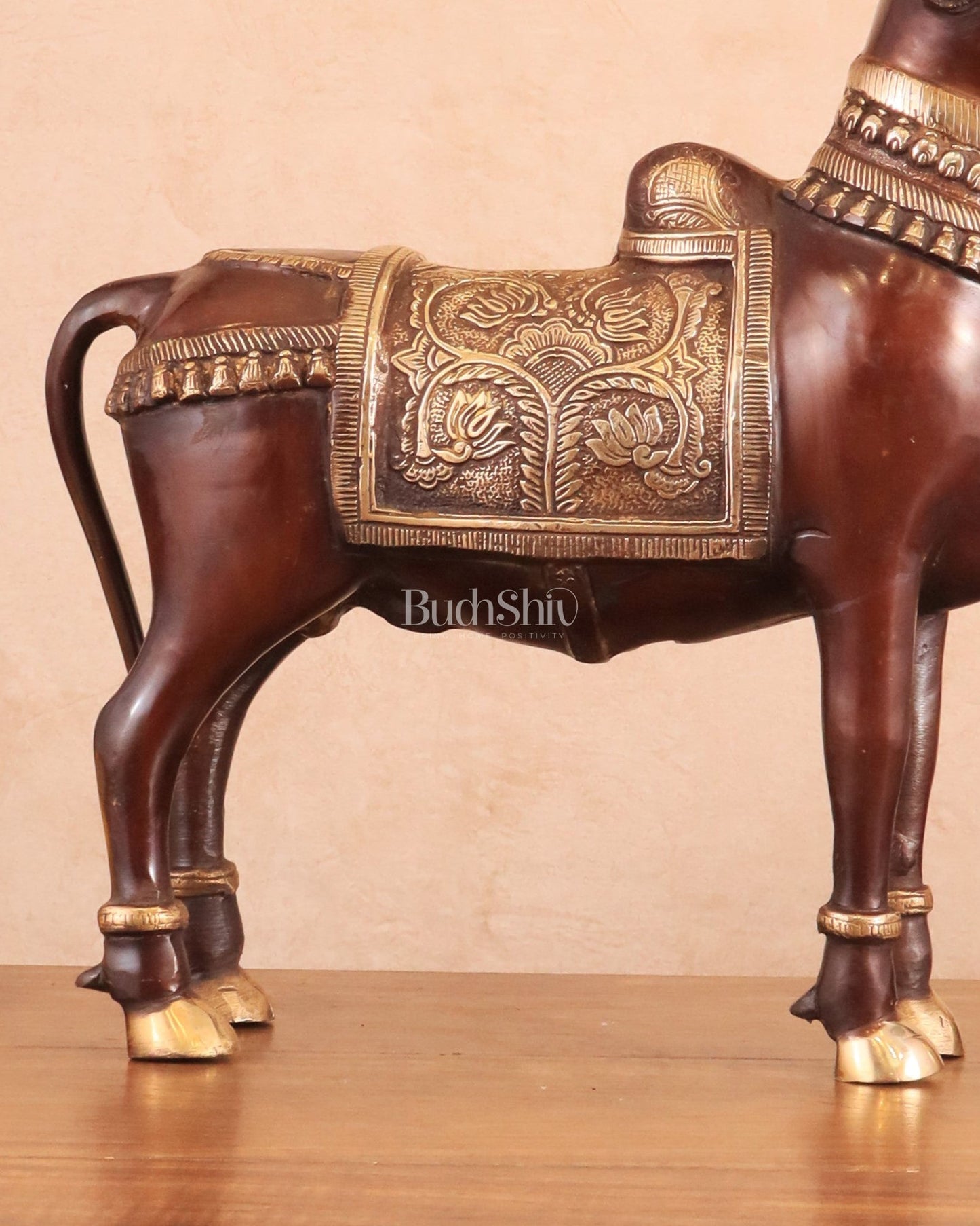 Brass Standing Nandi Statue in vintage Tone - 16" - Budhshiv.com