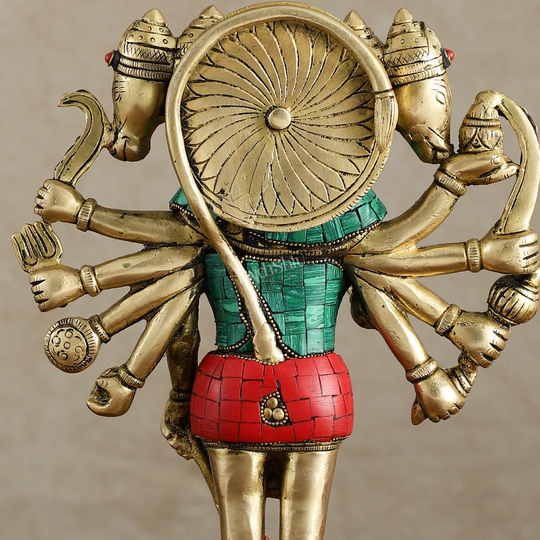 Brass Standing Panchmukhi Hanuman Idol 12 inch with stonework - Budhshiv.com