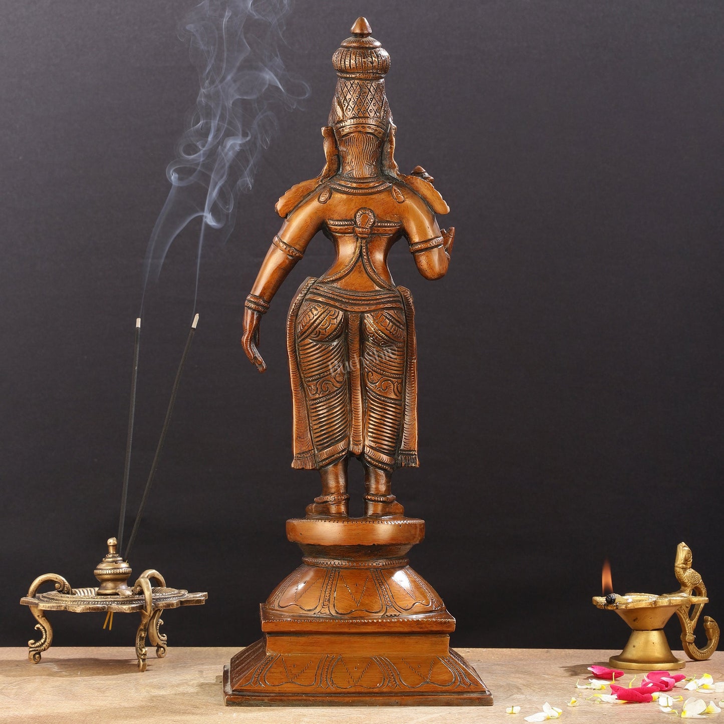Brass standing Parvati idol 16 inch antique chola design - Budhshiv.com