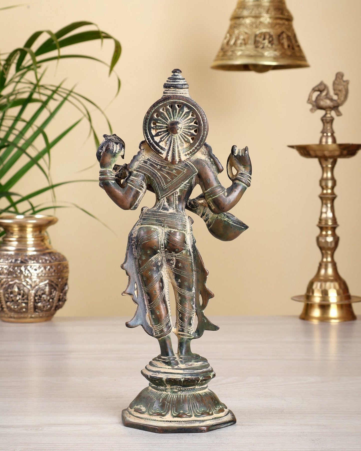 Brass Standing Saraswati Idol 10" vintage finish - Budhshiv.com