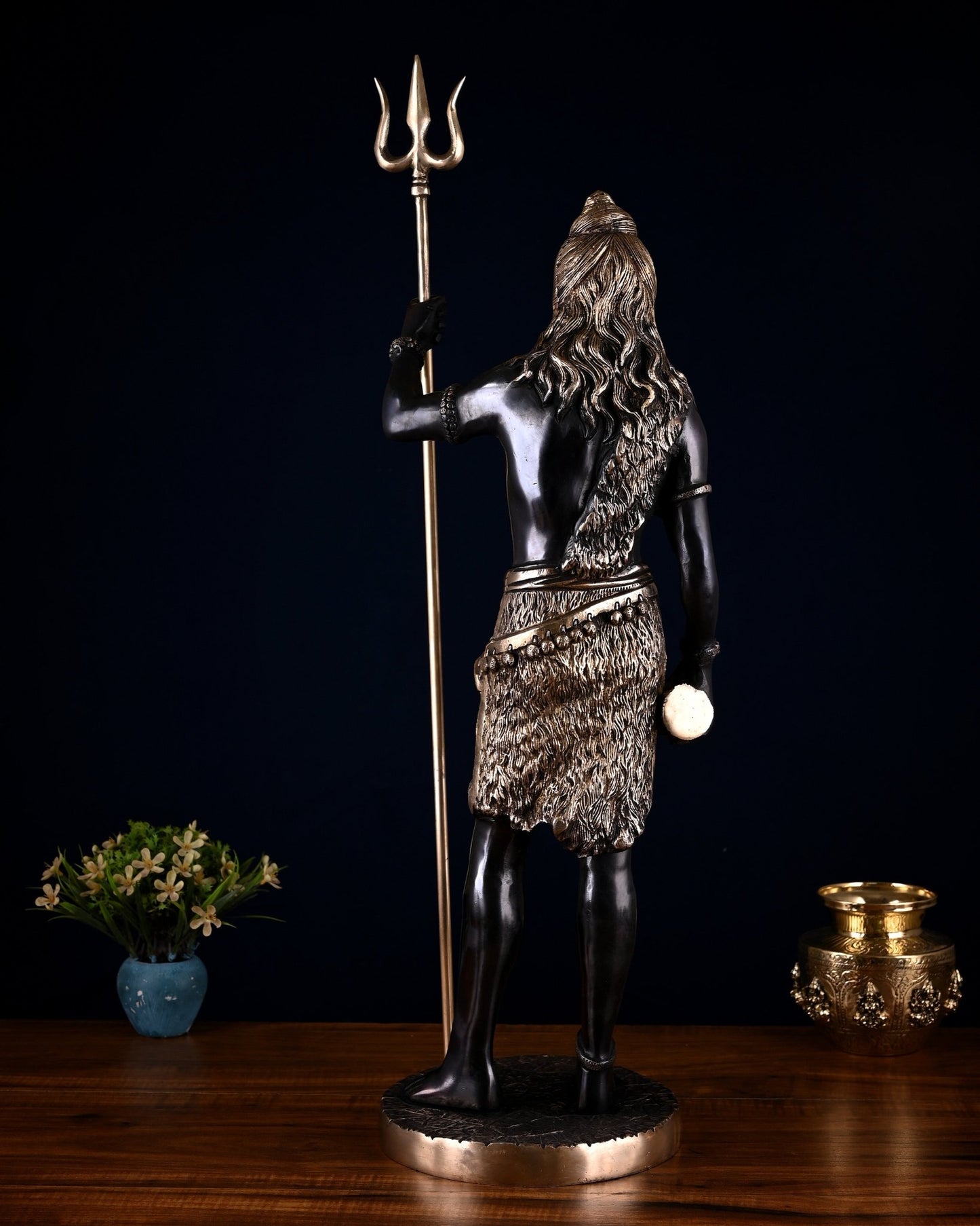 Brass Standing Shiva Statue – Black Edition with Trishul & Damru | 26" - Budhshiv.com