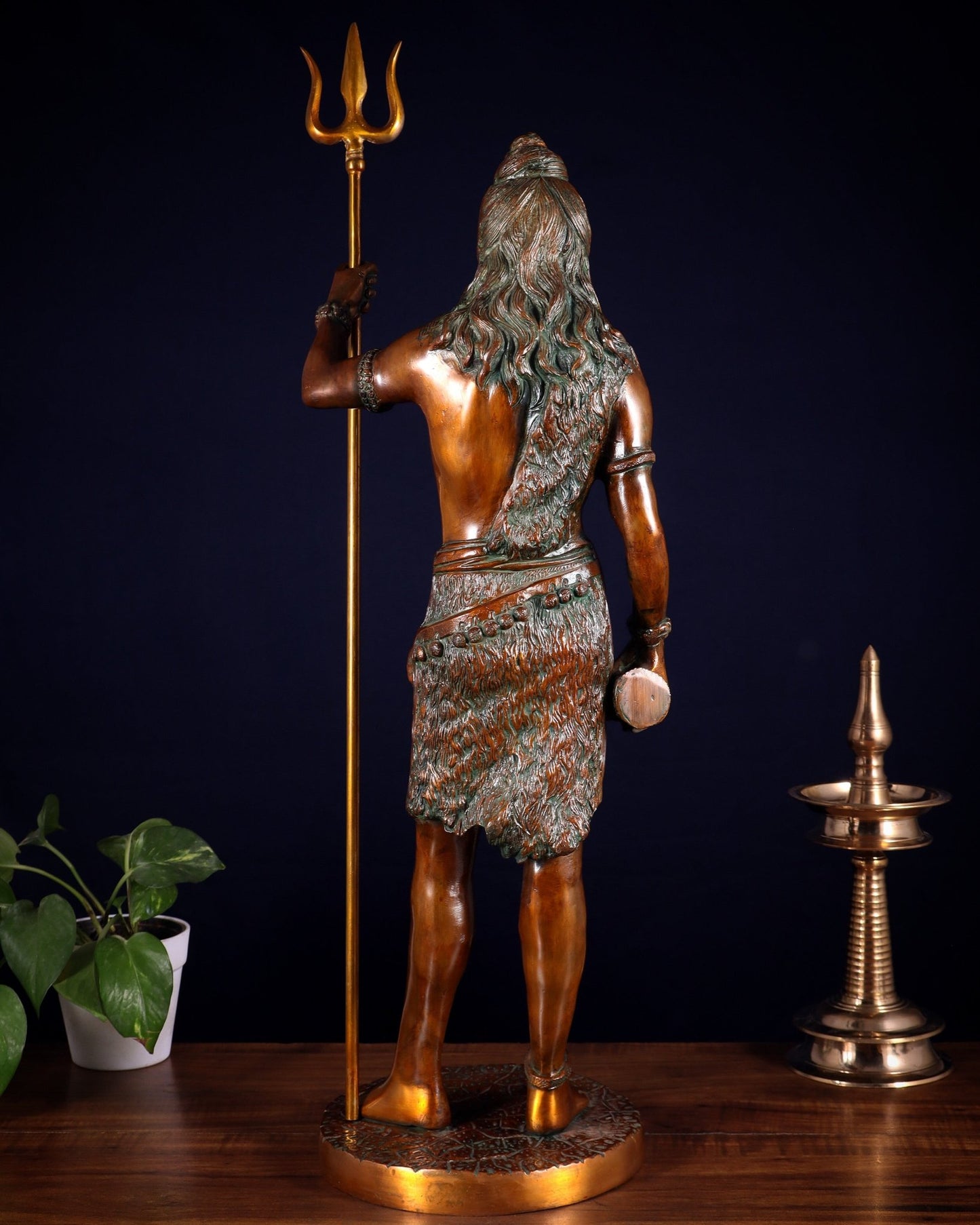Brass Standing Shiva Statue – double chola tone with Trishul & Damru | 26" - Budhshiv.com
