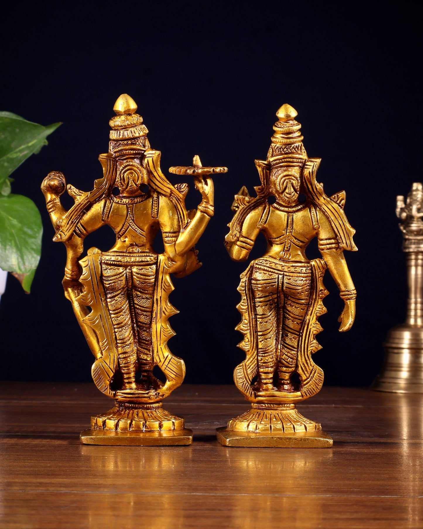 Brass Standing Vishnu and Lakshmi Idols 6 inch - Budhshiv.com