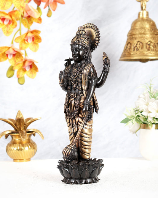 Brass Standing Vishnu Idol superfine carvings black finish - Budhshiv.com