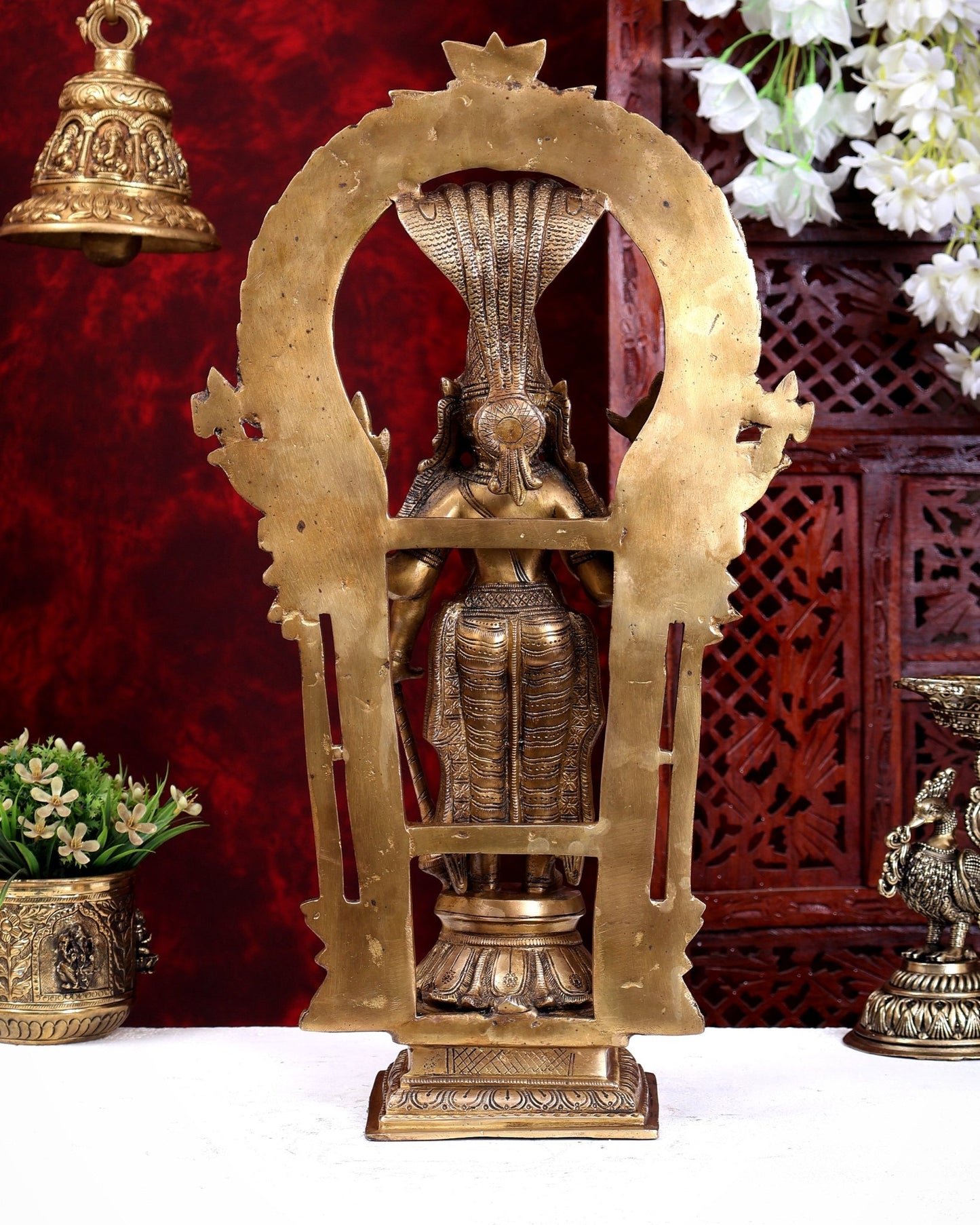 Brass Standing Vishnu with Sheshanaaga Prabhavali 20 inch - Budhshiv.com