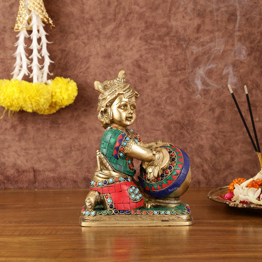 Brass Statue of Lord Krishna as Bal Gopal - 7" Tall - Budhshiv.com