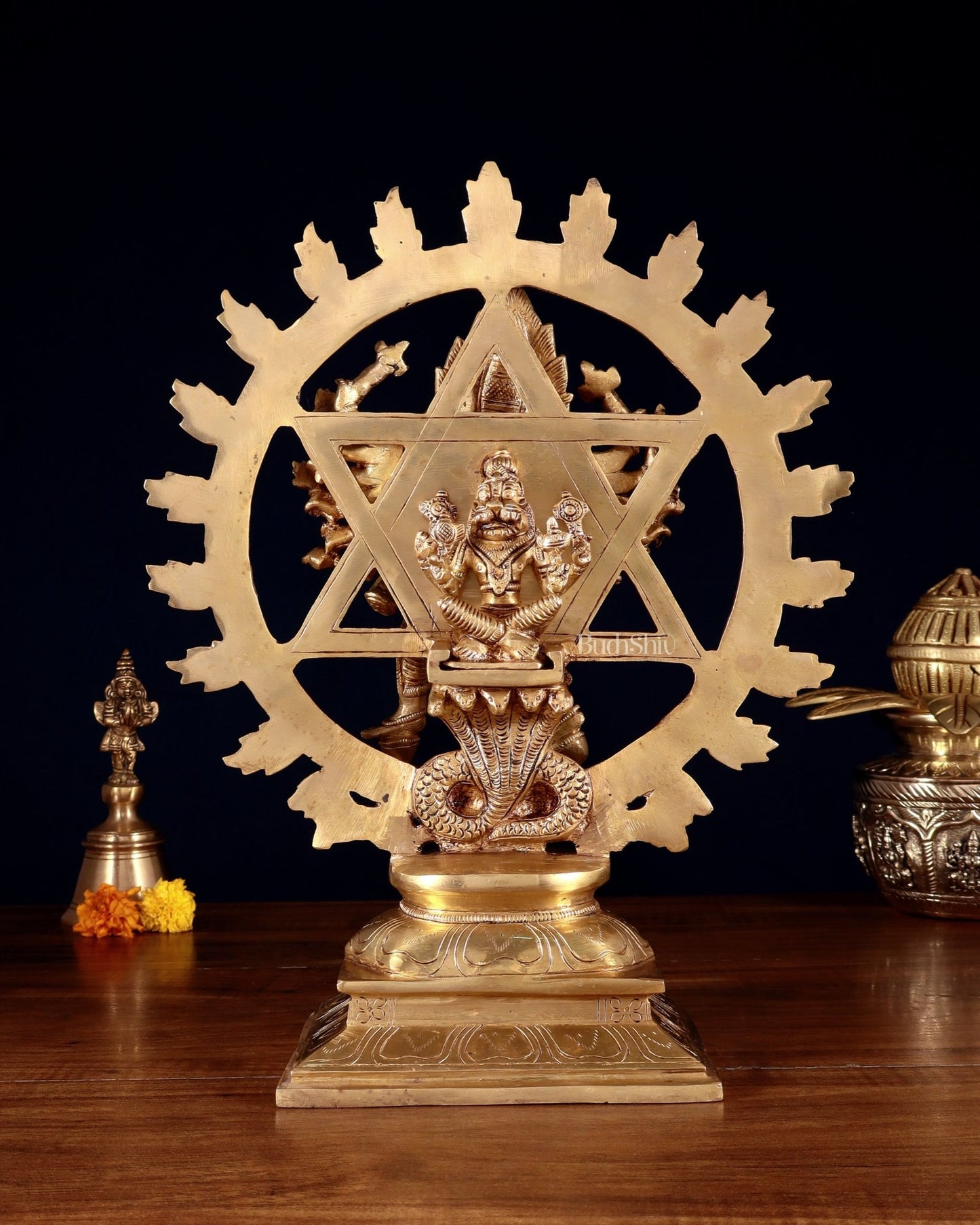 Brass Sudharshana Chakara Vishnu and Narsimha Chakrathazhwar large 13.5" - Budhshiv.com