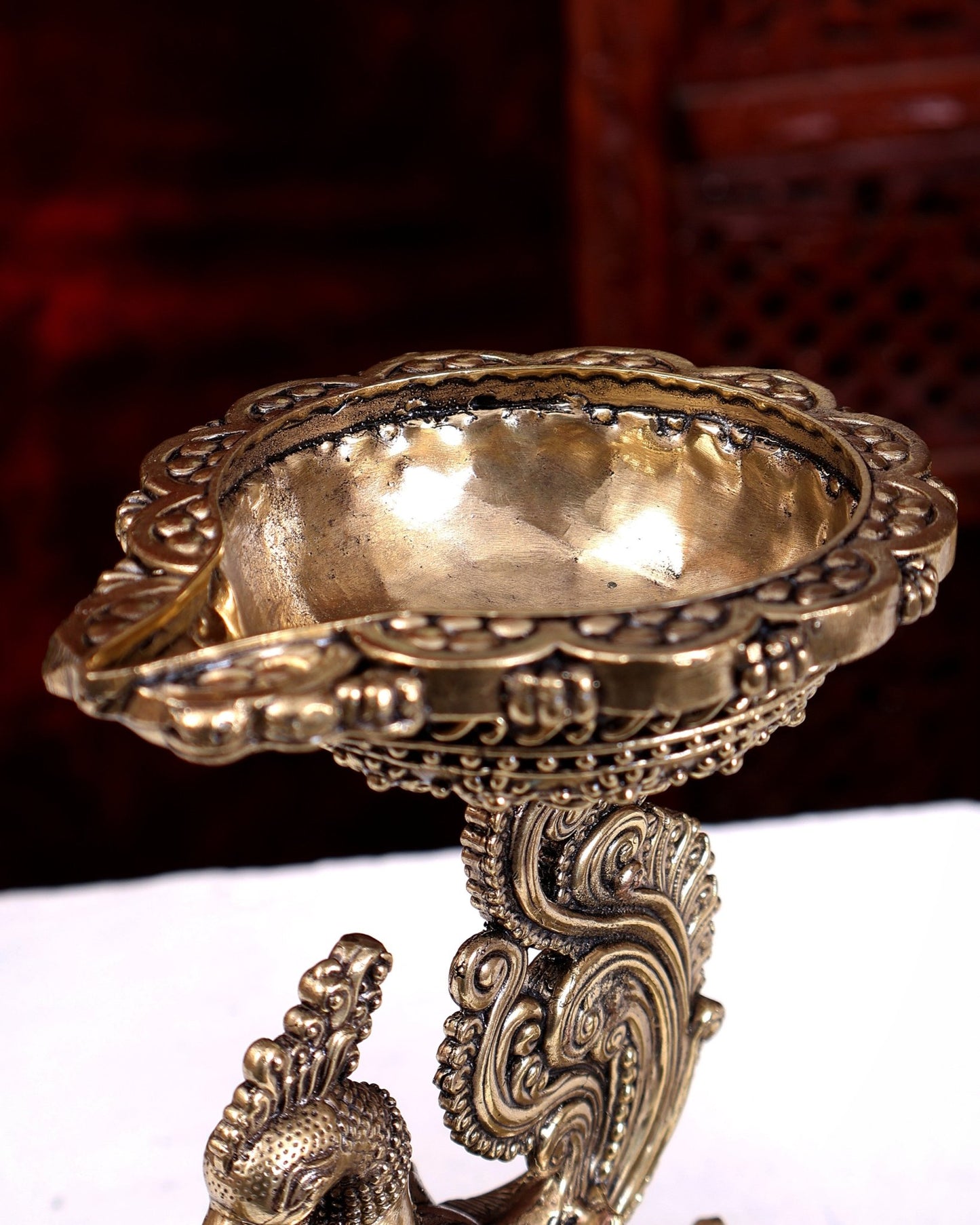 Brass Superfine Annam Pakshi Design Diya – Handcrafted Peacock Oil Lamp 8 inch - Budhshiv.com