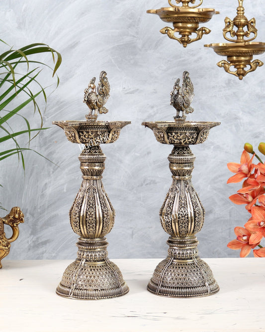 Brass Superfine Annam Pakshi Oil Lamp (Diya Samai) 12.5 inch pair - Budhshiv.com