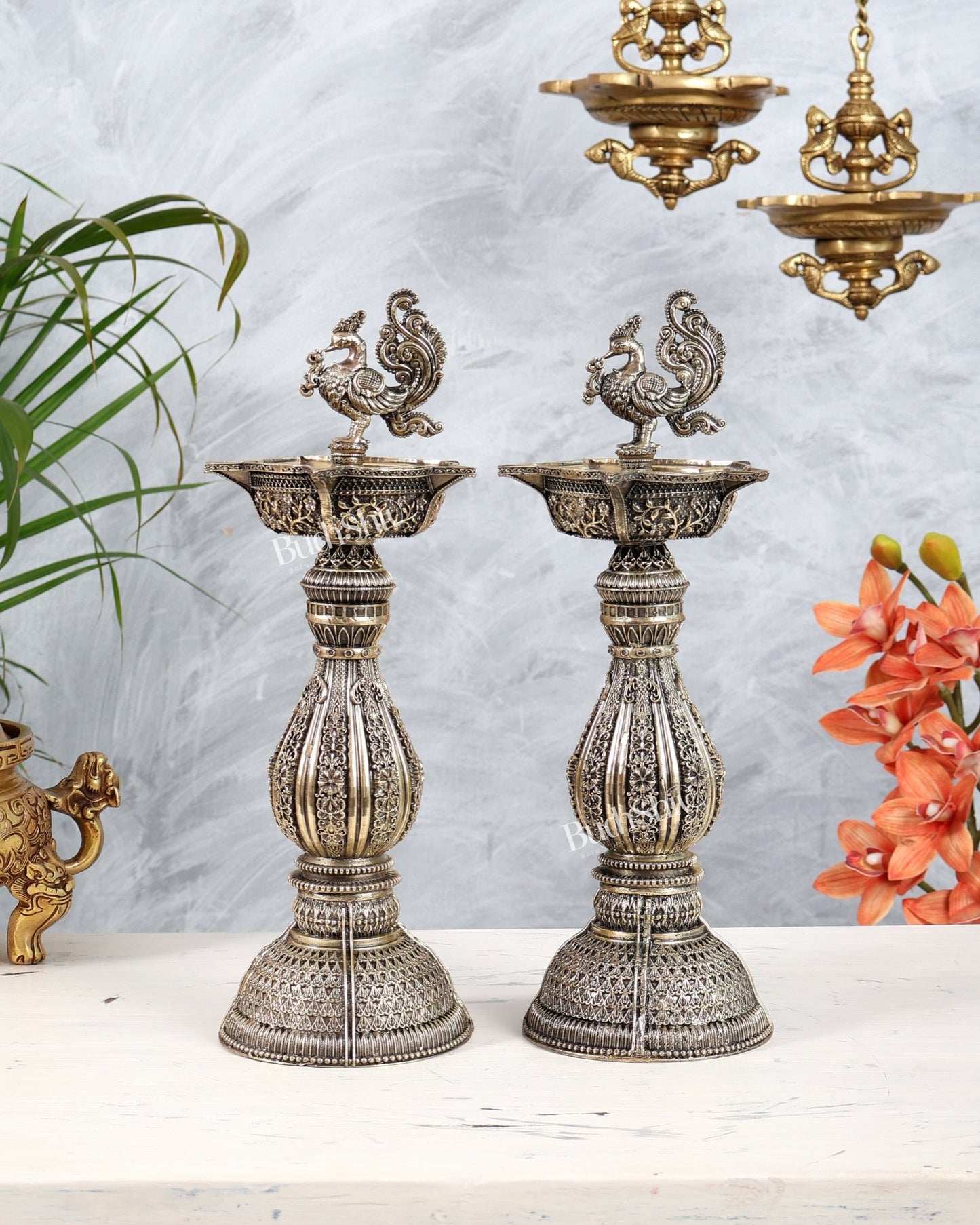 Brass Superfine Annam Pakshi Oil Lamp (Diya Samai) 12.5 inch pair - Budhshiv.com