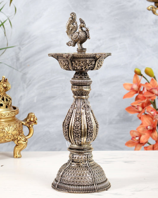Brass Superfine Annam Pakshi Oil Lamp (Diya Samai) 12.5 inch - Budhshiv.com