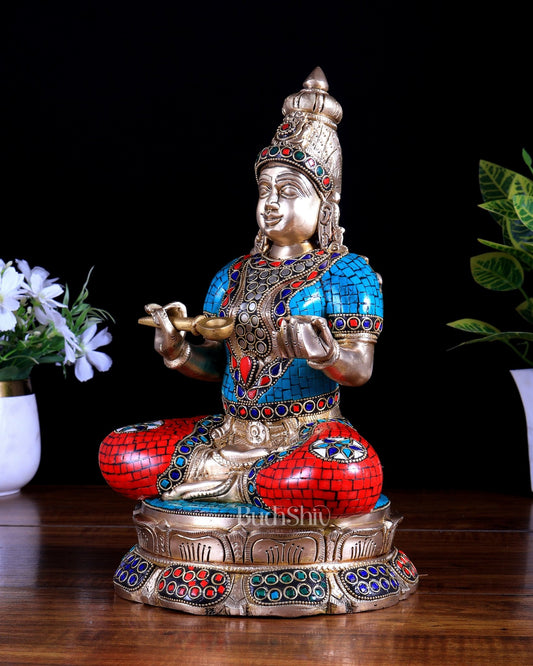 Brass Superfine Annapurna/Annapoorna Ma Idol - 11.5 Inch with stonework - Budhshiv.com