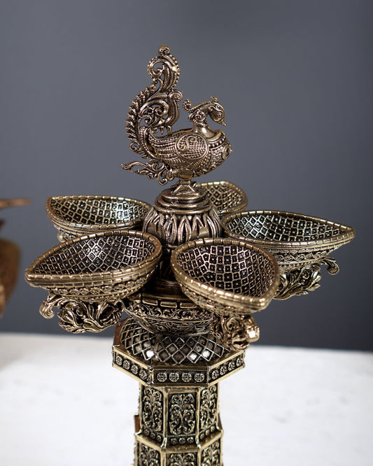 Brass Superfine Ashtalakshmi Annam Vilakku Diya – Tower Style Auspicious Oil Lamp (10 Inches) - Budhshiv.com