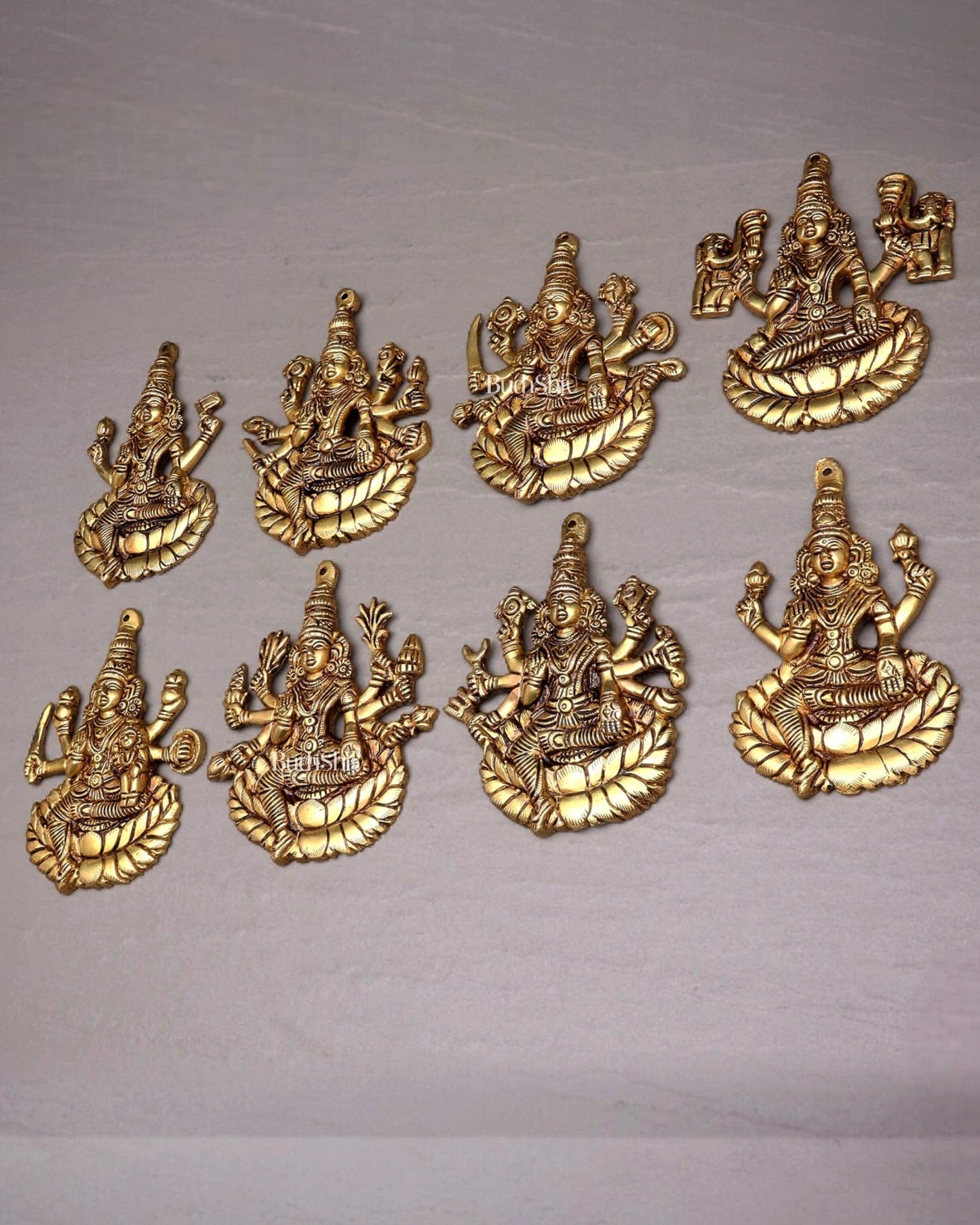 Brass Superfine Ashtalakshmi Wall Hanging Set – Intricate Detailing 5.5" - Budhshiv.com