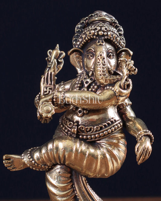Brass Superfine Dancing Ganesha Idol 6 inch - Budhshiv.com