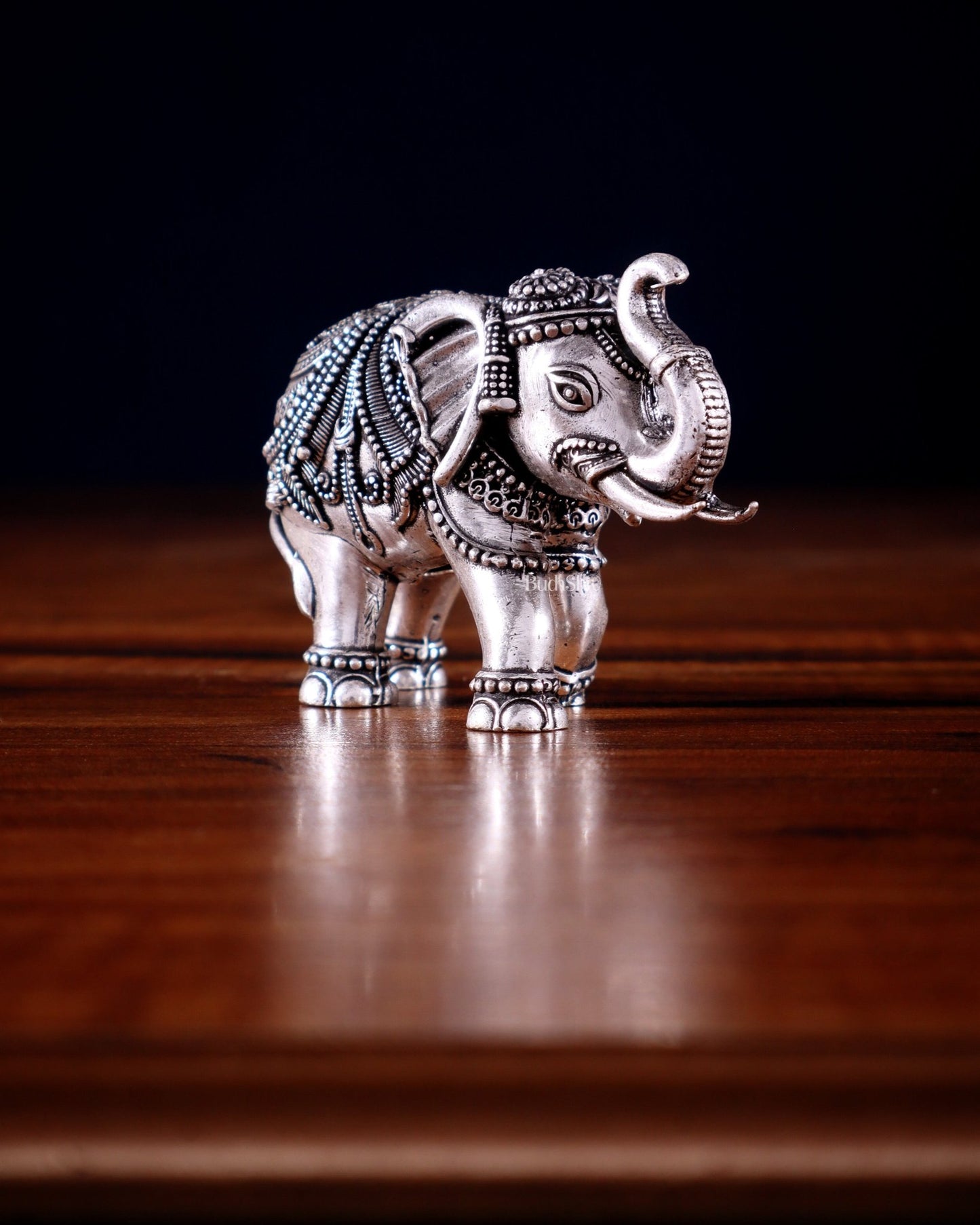 Brass Superfine Elephant Miniature Showpiece 3" silver plated - Budhshiv.com
