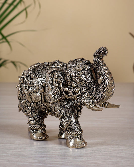 Brass Superfine Elephant Radha Krishna Design – Fully Engraved Masterpiece 5.5" - Budhshiv.com