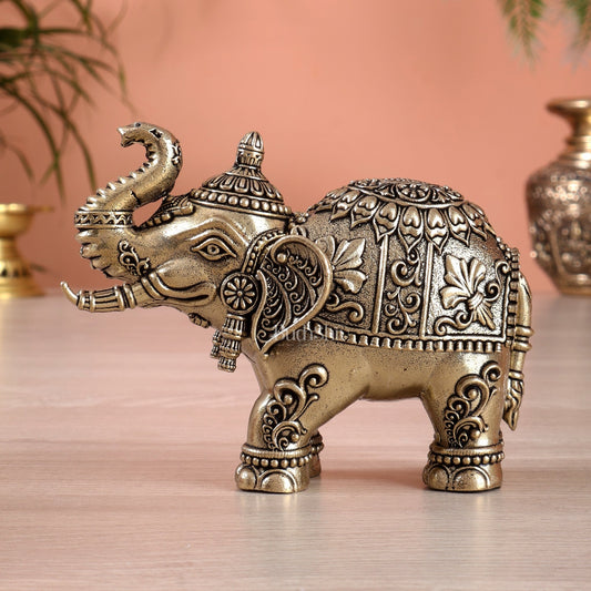 Brass Superfine Elephant Showpiece – Intricate Decorative Figurine (3 Size Options) - Budhshiv.com