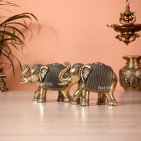 Brass Superfine Elephant Showpiece pair (5.5 Inch, 940 gm) - Budhshiv.com