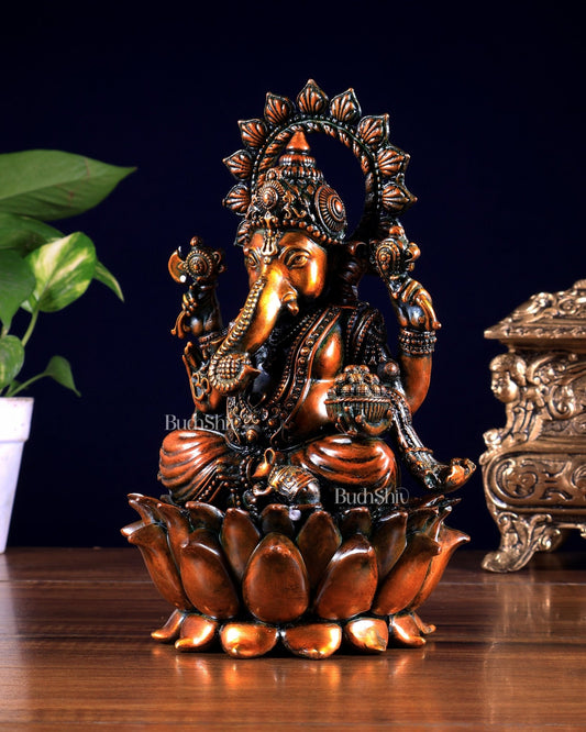 Brass Superfine Ganesh Idol - 8" Chola finish - Budhshiv.com