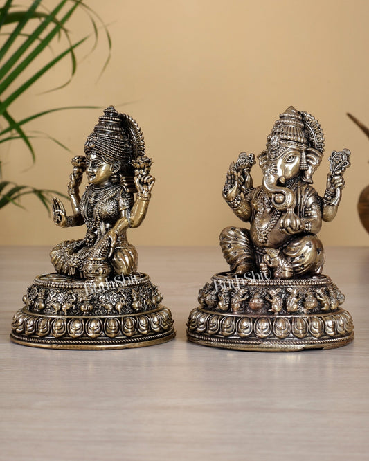 Brass Superfine Ganesh Lakshmi Idol – 5 Inch Divine Prosperity Murti (620 gm) - Budhshiv.com