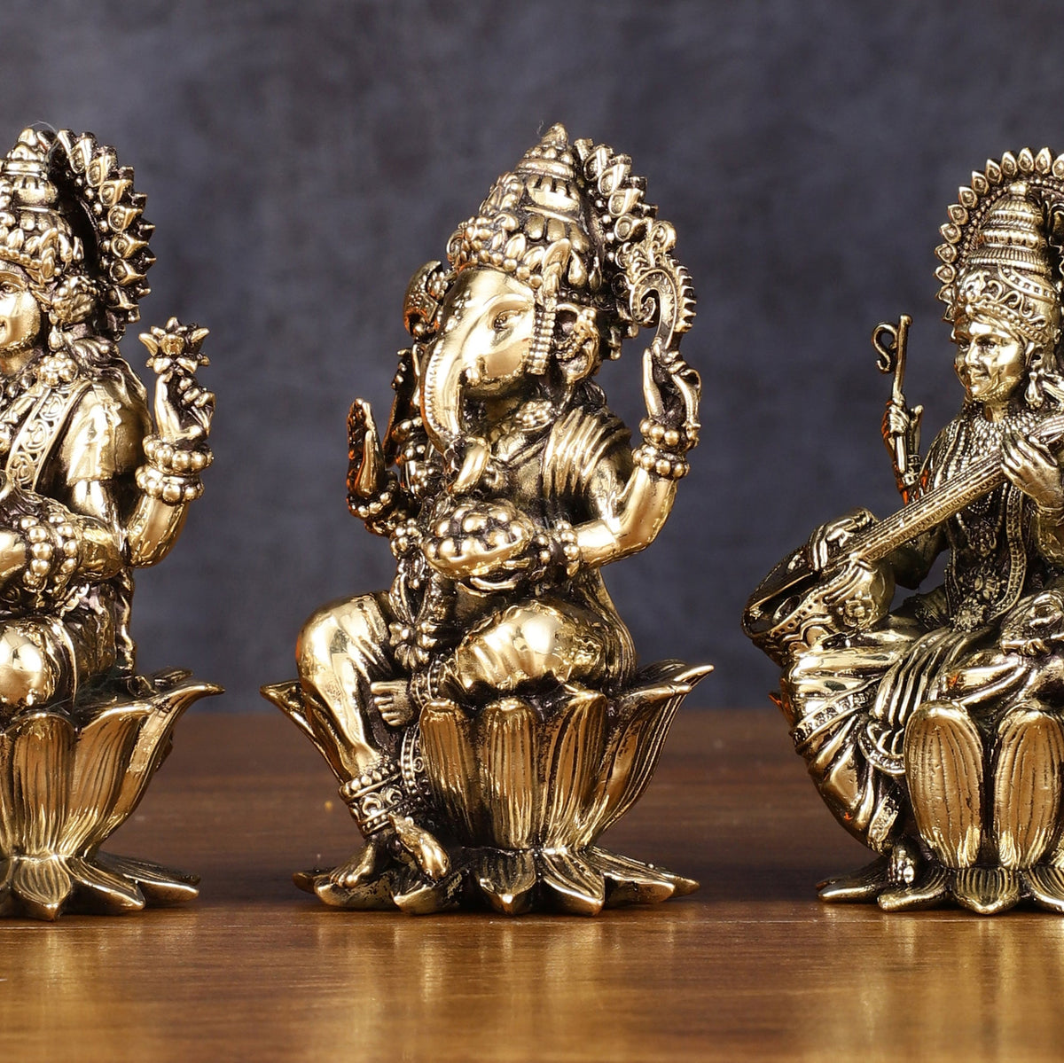Brass Superfine Ganesh Lakshmi Saraswati Idols - 4 Inch - Budhshiv.com