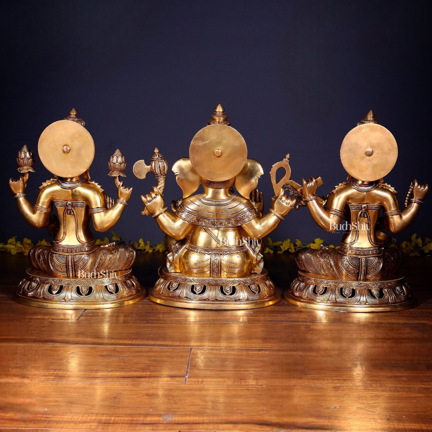 Brass Superfine Ganesh Lakshmi Saraswati Large Idol Set – Intricate Carvings 18" | 55 kg - Budhshiv.com