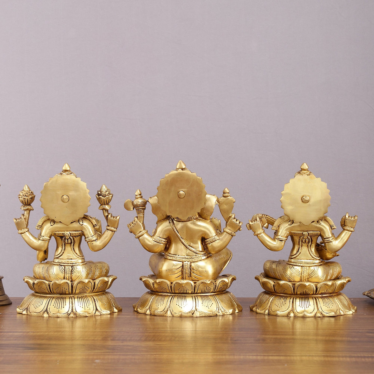 Brass superfine Ganesha, Lakshmi, and Saraswati Statues 9" - Budhshiv.com