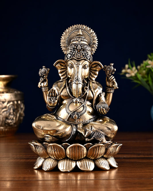 Brass Superfine Ganesha Lakshmi Idol Pair – 7 Inch - Budhshiv.com