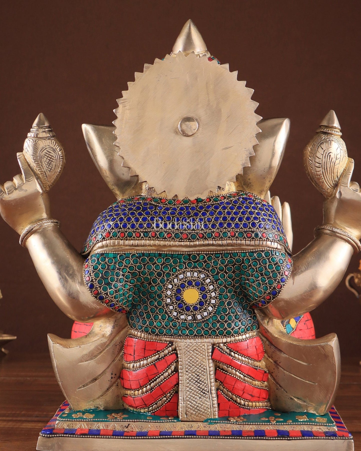 Brass Superfine Ganesha statue 15" meenakari Stonework - Budhshiv.com