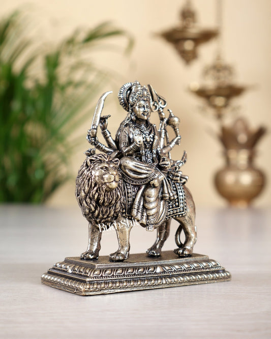 Brass Superfine Goddess Durga Ambe Mata on Lion Idol with Base 3.5 inch - Budhshiv.com