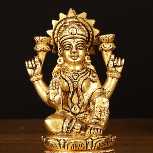 Brass Superfine Goddess Lakshmi Idol - 4.5" Elegant Sculpture - Budhshiv.com