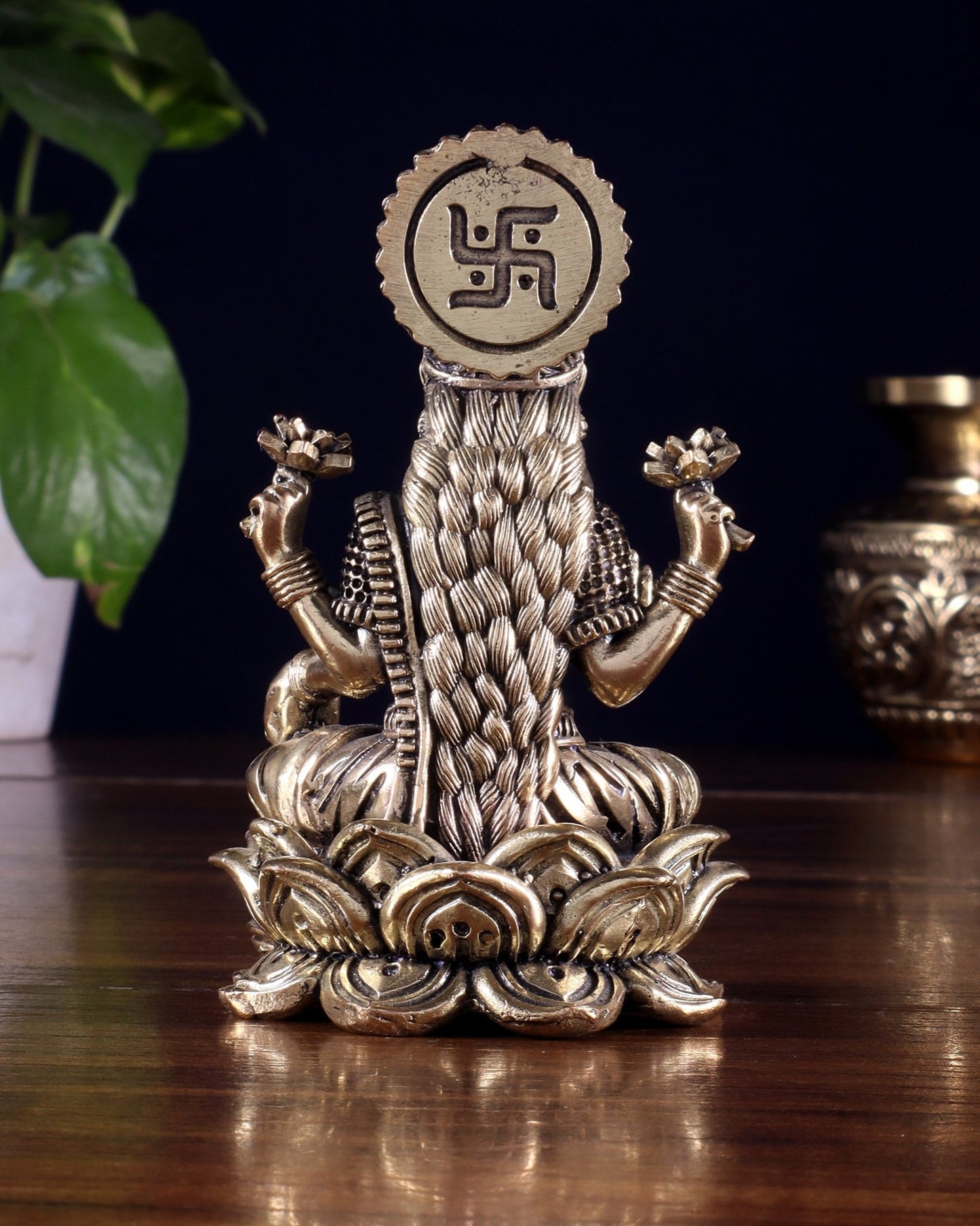 Brass Superfine Goddess Lakshmi on Lotus Idol 4 inch - Budhshiv.com