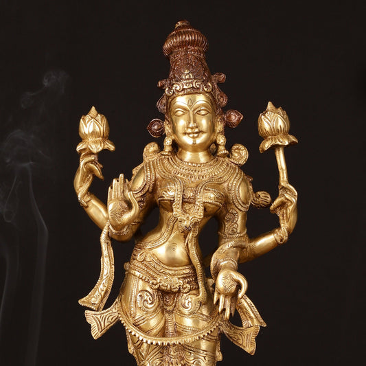 Brass Superfine Goddess Lakshmi Statue - 17.5" Exquisite Sculpture - Budhshiv.com