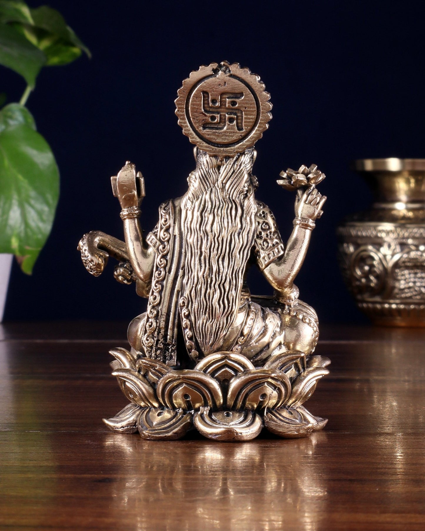 Brass Superfine Goddess Saraswati on Lotus Idol 4 inch - Budhshiv.com