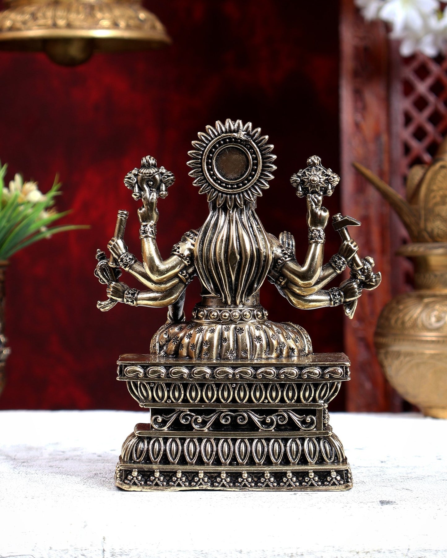 Brass Superfine Goddess Varahi Amman Idol – Hollow Cast with Intricate Carvings 6 inch - Budhshiv.com
