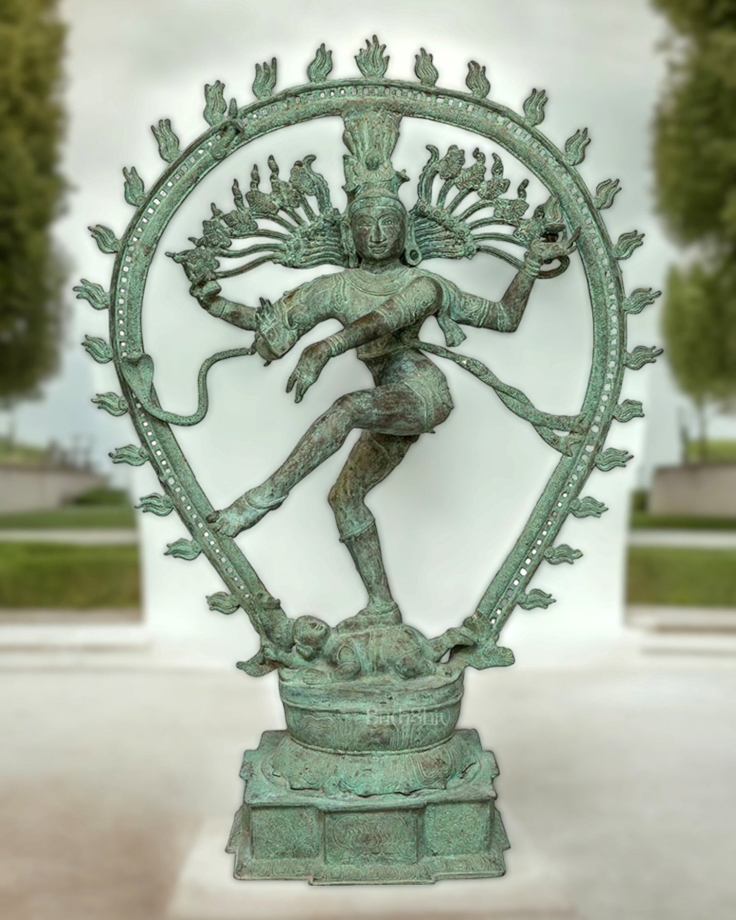 Brass Superfine Handcrafted Nataraja Statue - Green Patina Finish - 56 Inch - Budhshiv.com