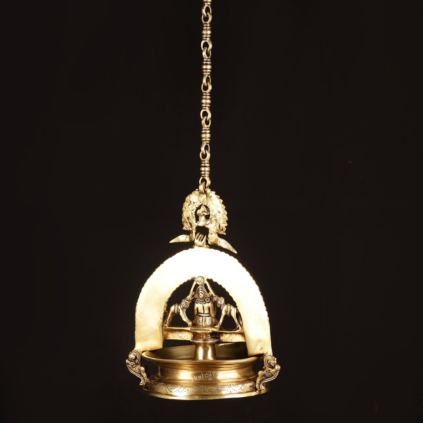 Brass Superfine Hanging Gajalakshmi Oil Lamp - Large Diya with Chain - Budhshiv.com