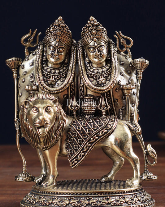 Brass Superfine Intricate Kaila Devi Chamunda Mata on Lion Idol 4.5" - Budhshiv.com