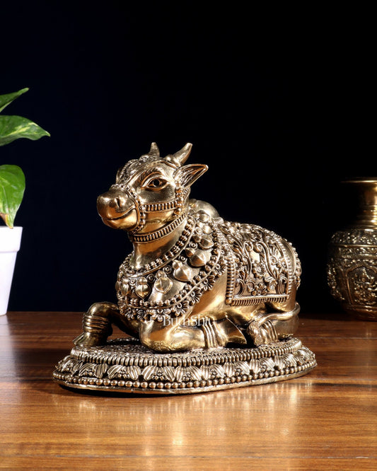 Brass Superfine Intricate Nandi Idol | Two Sizes Available | Temple Decor | Premium Finish - Budhshiv.com