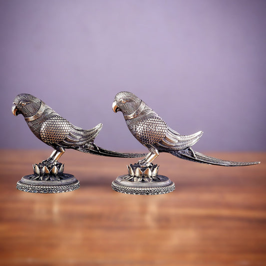 Brass Superfine Intricately Carved Parrot pair Showpiece - 4 Inch - Budhshiv.com