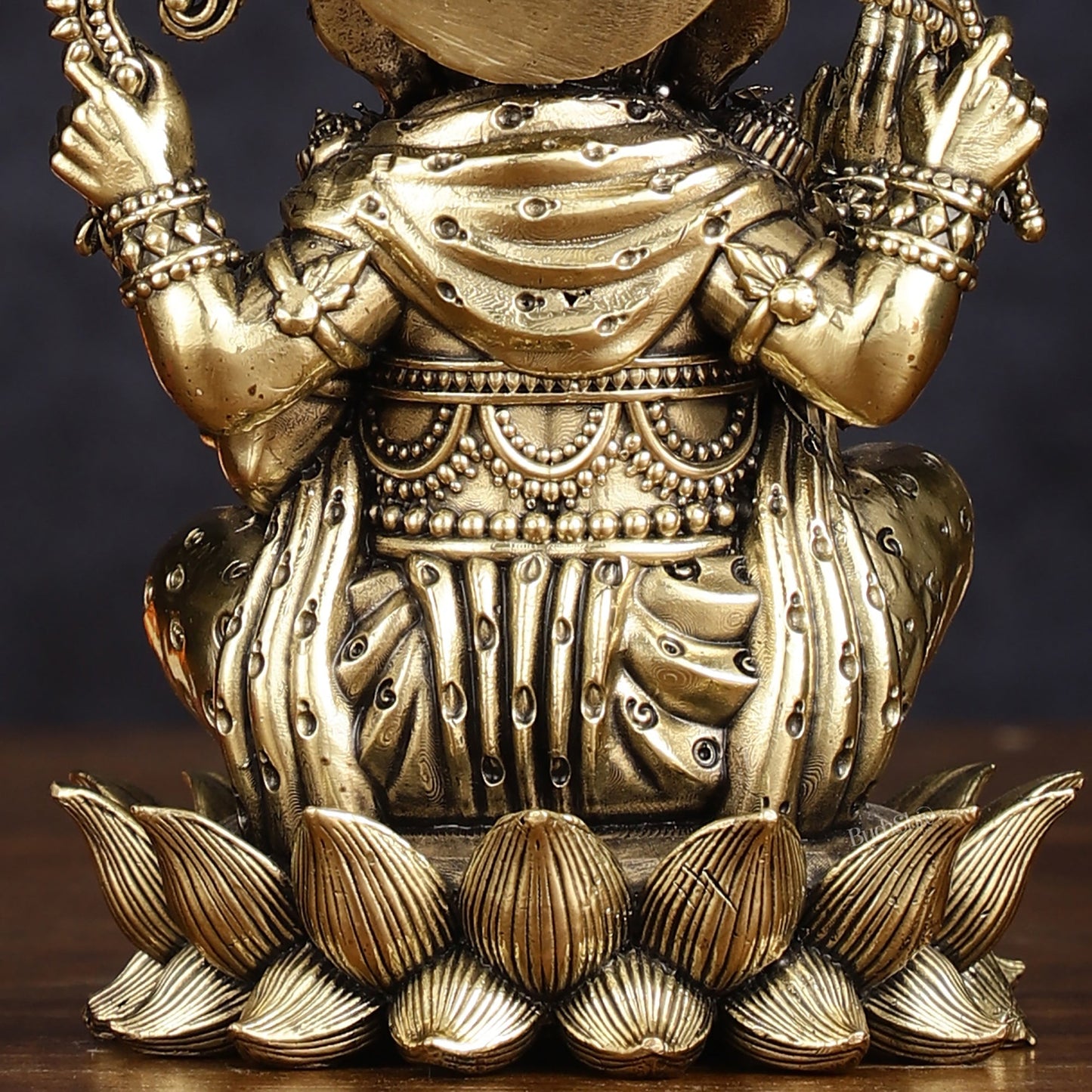 Brass Superfine Intricately Carved Small Right trunk Ganesha Idol - 5" Tall - Budhshiv.com