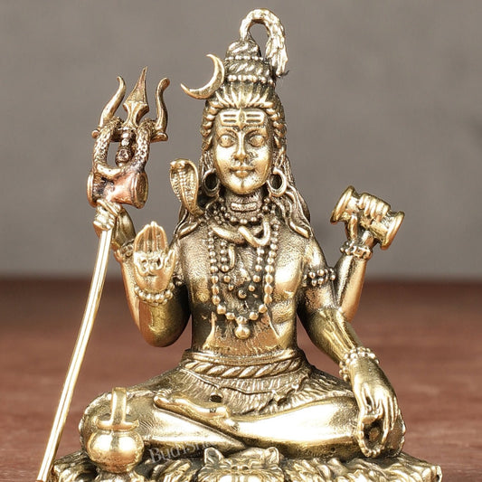 Brass Superfine Intricately Crafted Lord Shiva Idol - 2.5" - Budhshiv.com