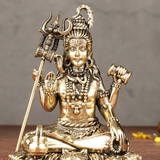 Brass Superfine Intricately Crafted Lord Shiva Idol - 4" - Budhshiv.com